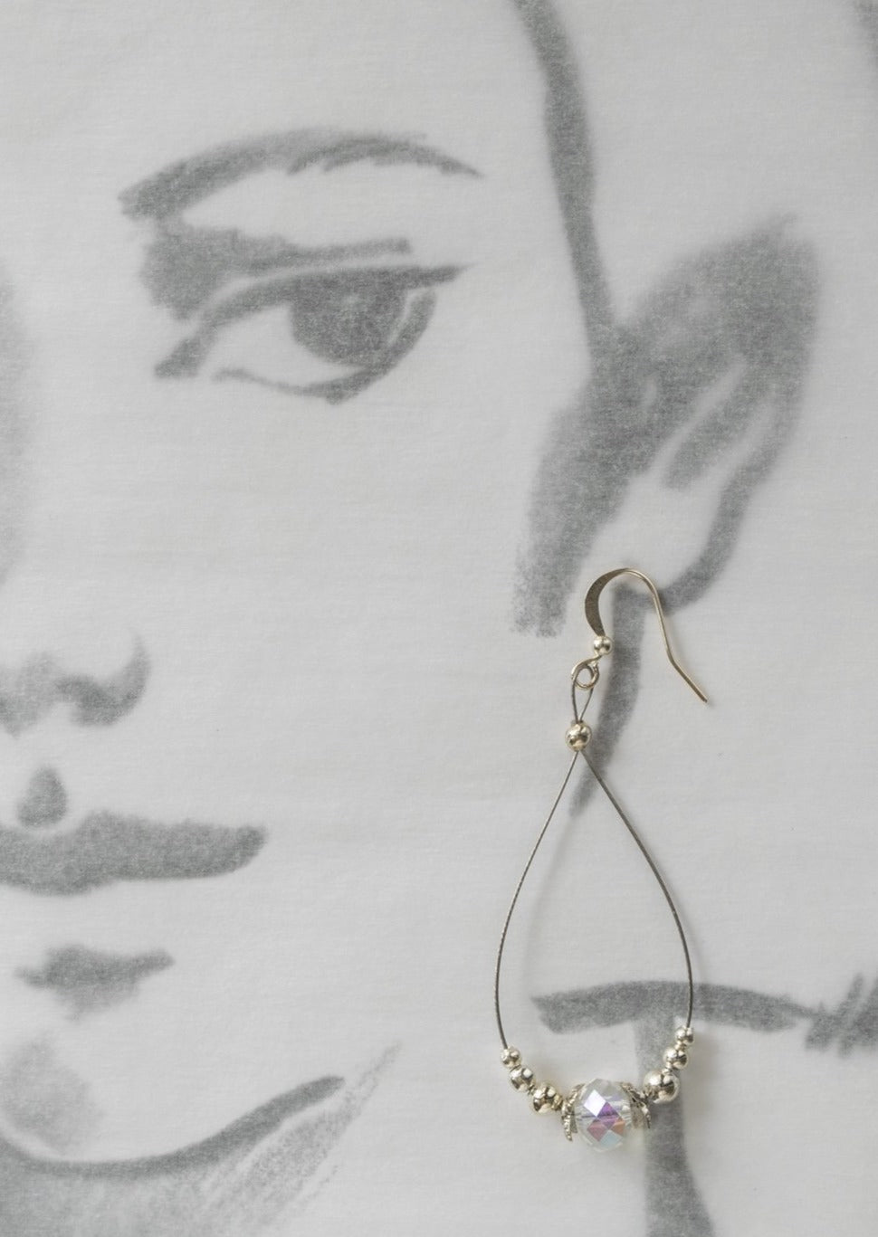 Basics, Steel Wire Teardrop and Faceted Crystal Earrings