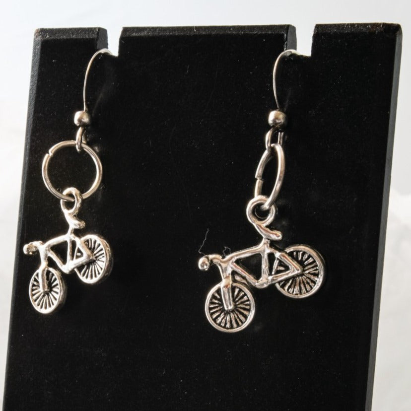 Little Treats, Silver Dangle Earrings with Bicycles