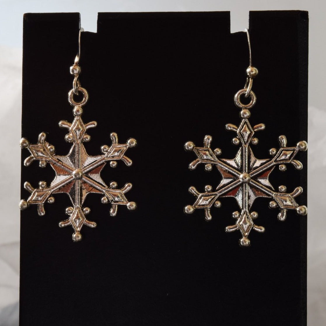 Holidays, Let It Snow - Dangle Earrings with Large Silver Snowflakes