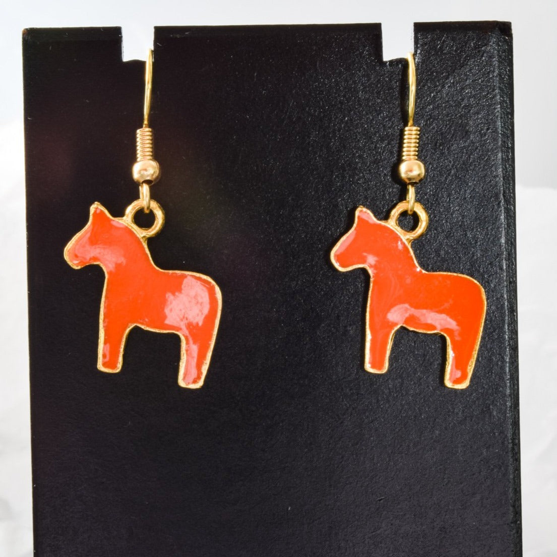 Little Pony, Dangle Earrings with Orange Enameled Pony