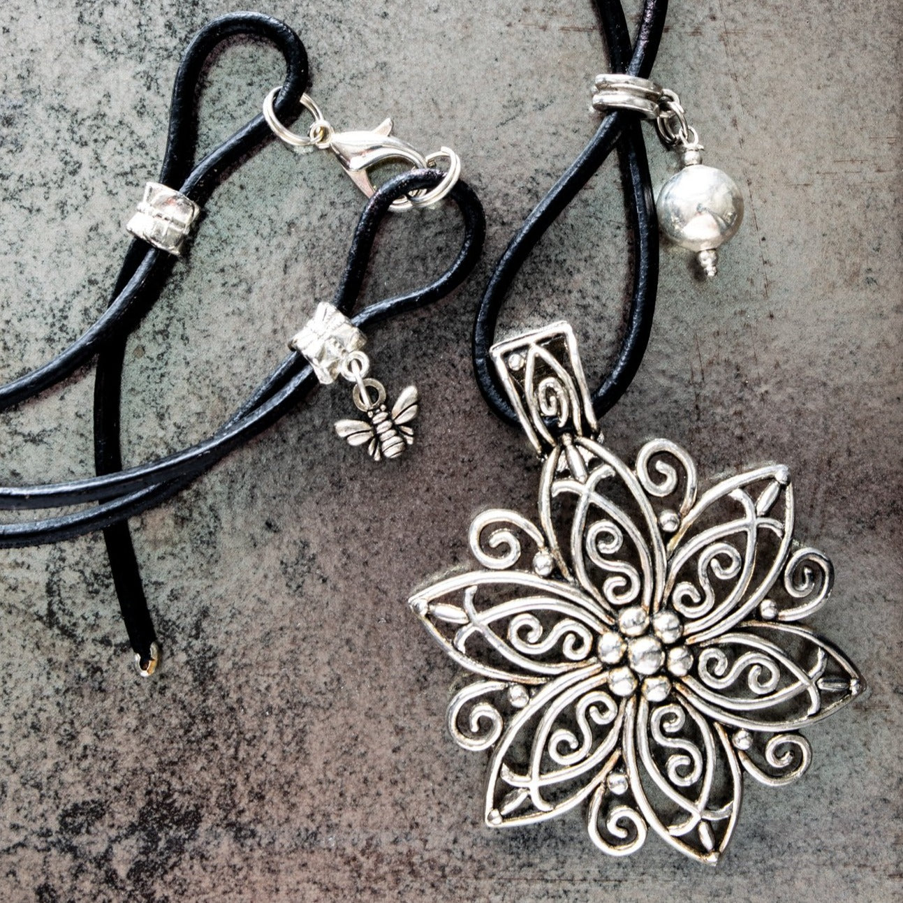 Wonderful Things, Fleur Pendant Adjustable Leather Necklace