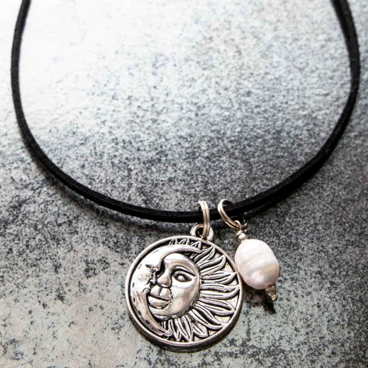 Woodlands, 19-inch Necklace with Sun and Moon Pendant with Pearl