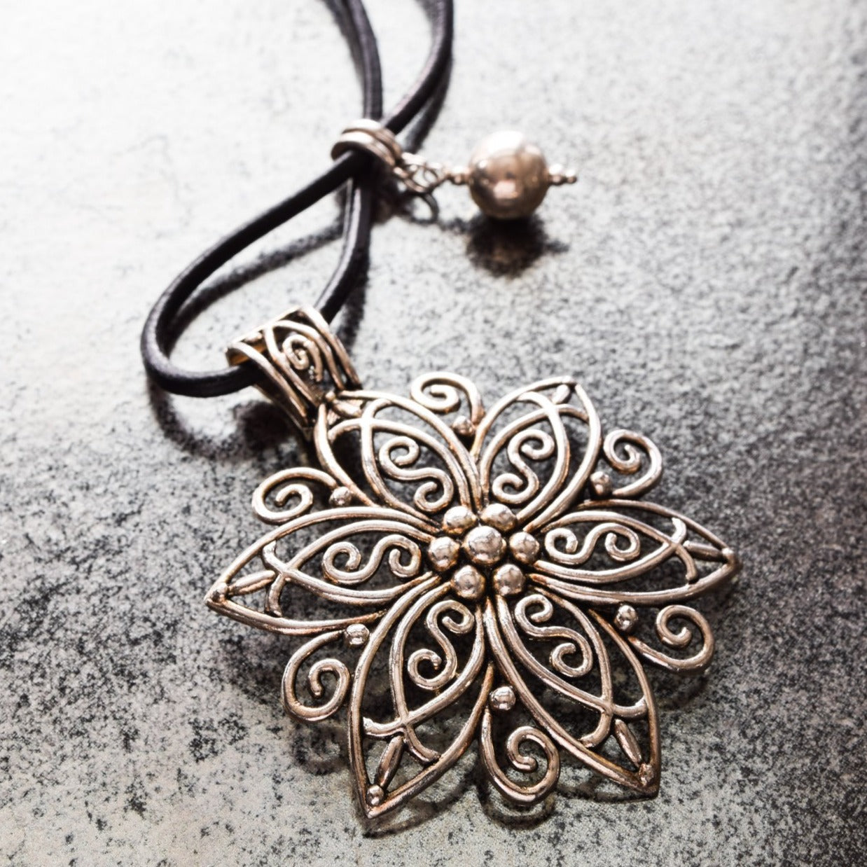 Wonderful Things, Fleur Pendant Adjustable Leather Necklace