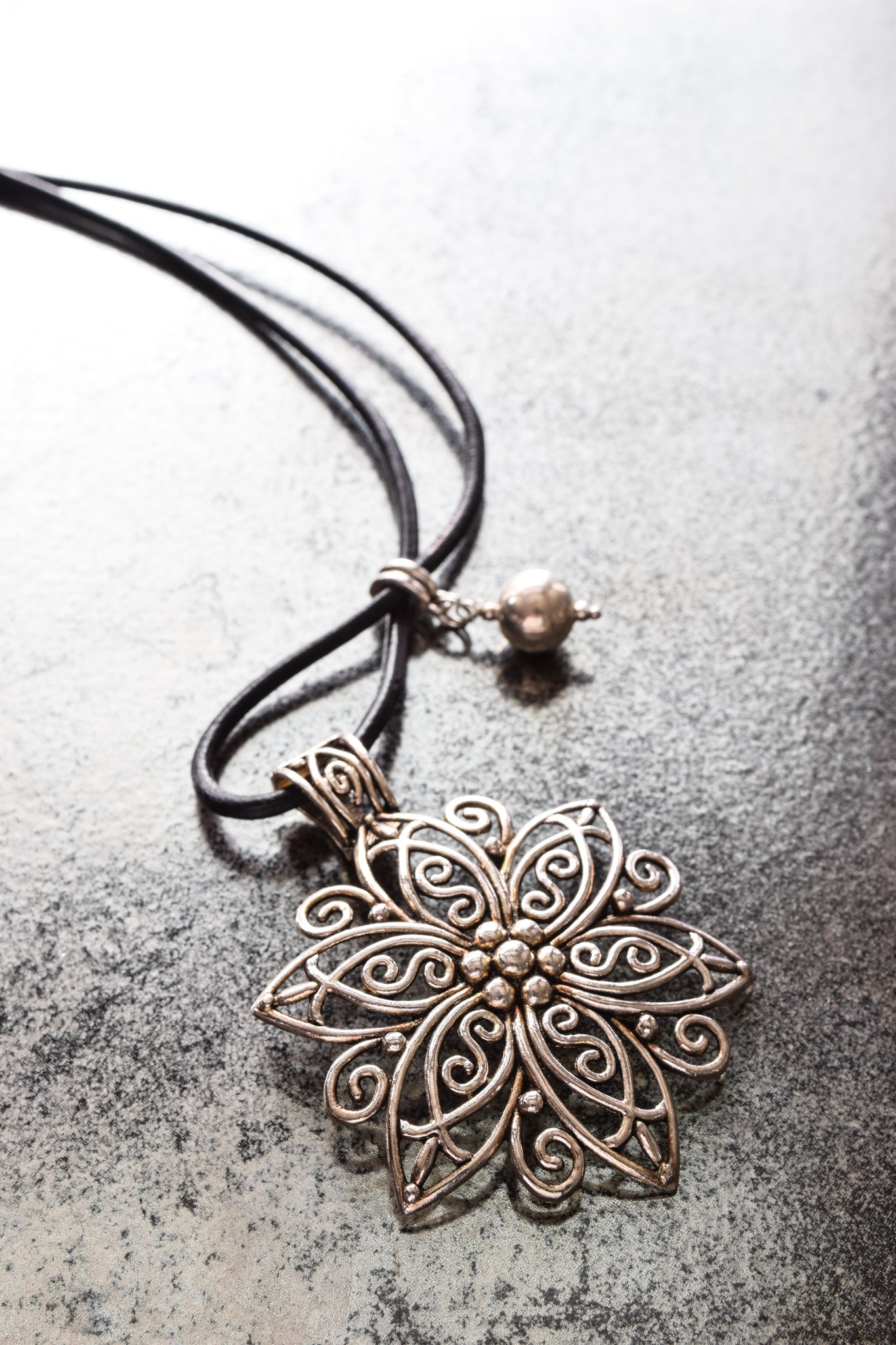 Wonderful Things, Fleur Pendant Adjustable Leather Necklace