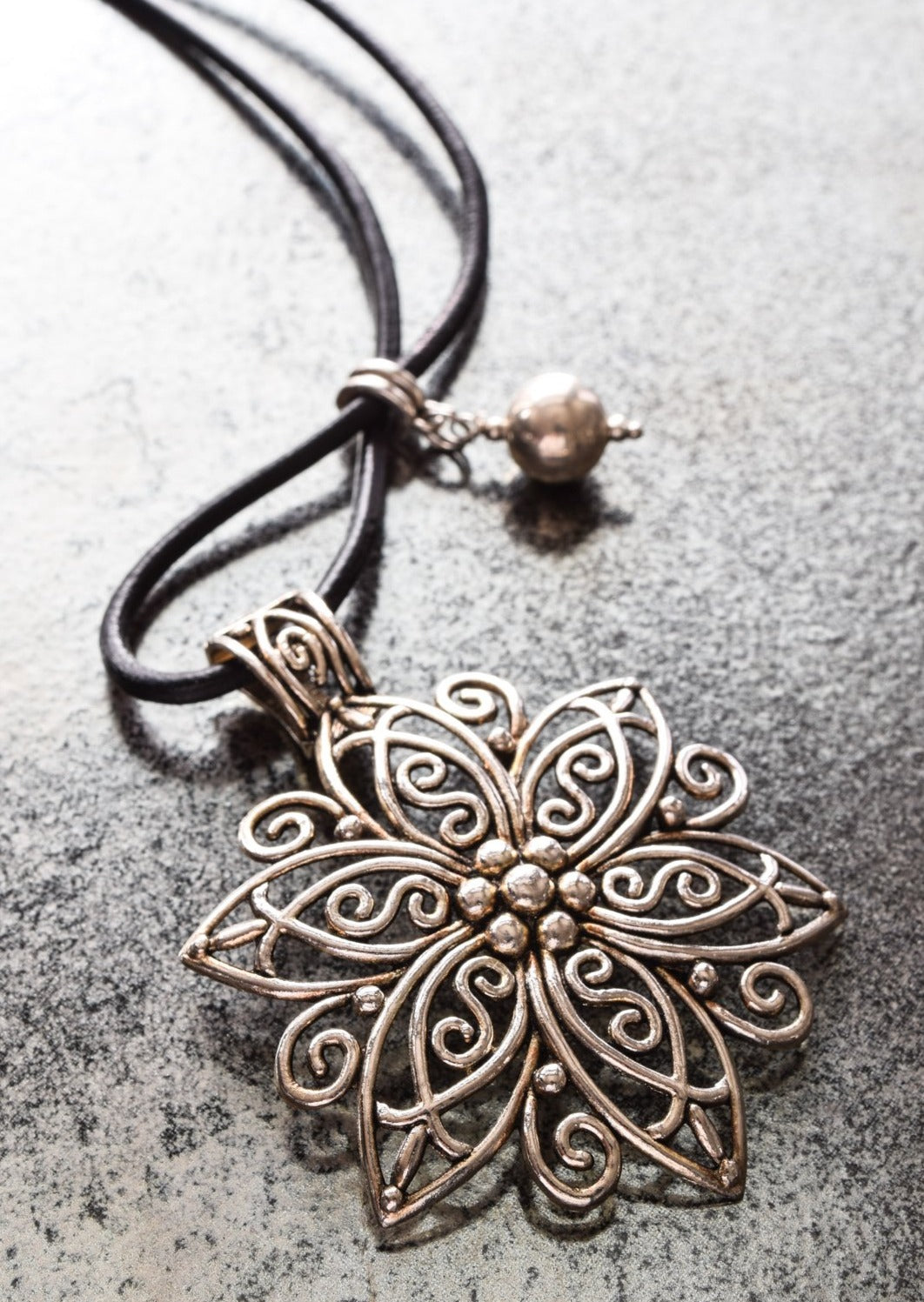 Wonderful Things, Fleur Pendant Adjustable Leather Necklace