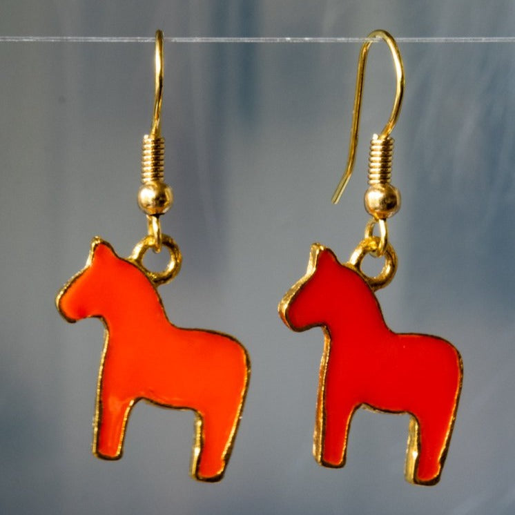 Little Pony, Dangle Earrings with Orange Enameled Pony