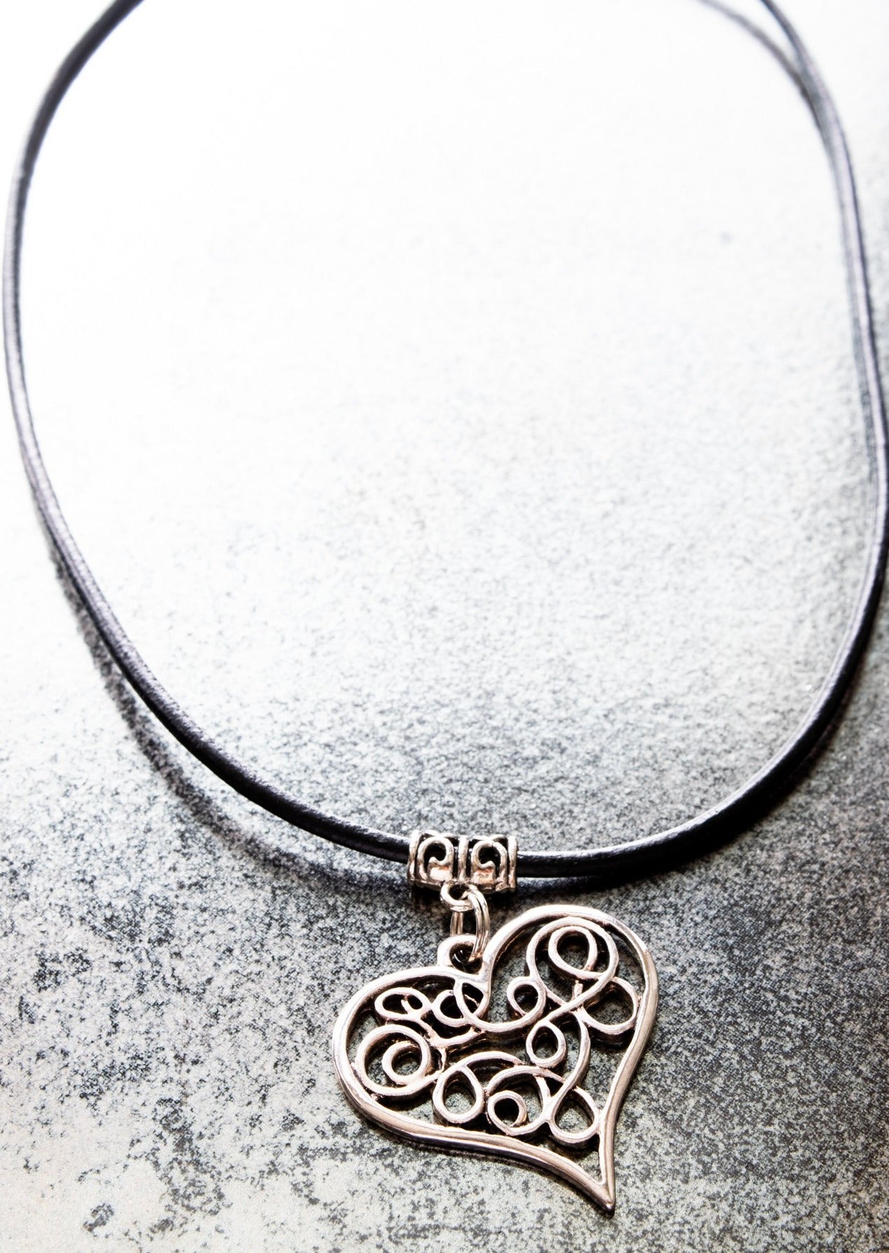 Wonderful Things, Filigree Scribble Heart Adjustable Leather Necklace