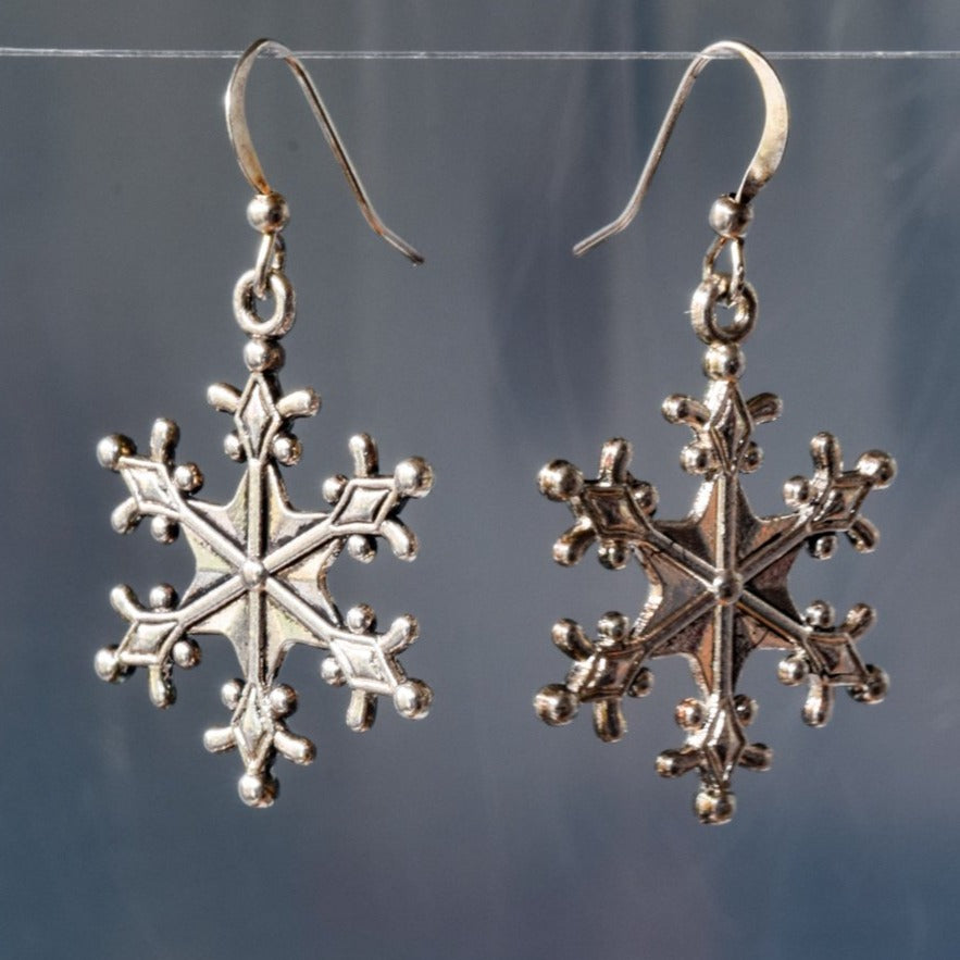 Holidays, Let It Snow - Dangle Earrings with Large Silver Snowflakes