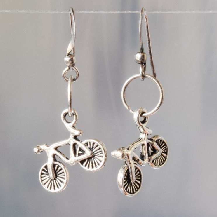 Little Treats, Silver Dangle Earrings with Bicycles