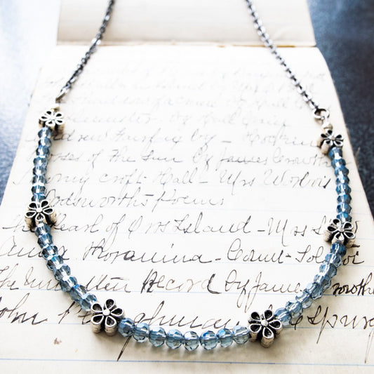 Expressions in Blue, Aquamarine and Silver Flower Necklace