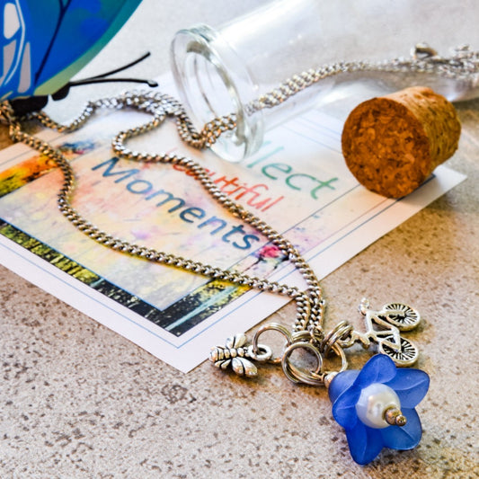 Message in a Bottle, Glass Bottle with Necklace and Printed Paper Collect Beautiful Moments Message