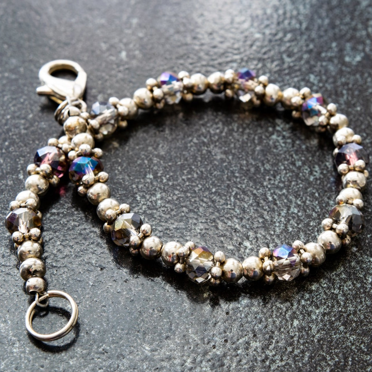 Expressions in Blue, Bracelet with Delicate Faceted Crystals, and Small Silver Beads