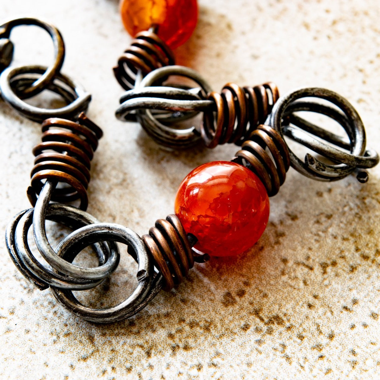 Marty's Twisted, Steel Chain Link Bracelet with Cinnamon Agates