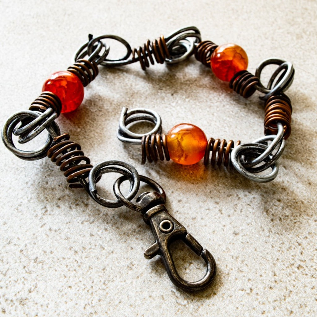 Marty's Twisted, Steel Chain Link Bracelet with Cinnamon Agates