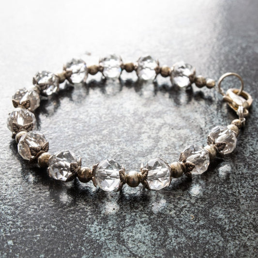 Crystal Bling, Clear, Electroplated, Faceted, Crystal and Silver Bracelet