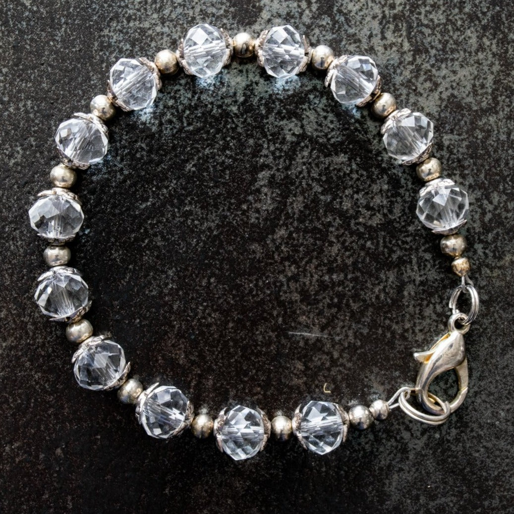 Crystal Bling, Clear, Electroplated, Faceted, Crystal and Silver Bracelet