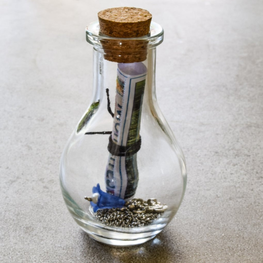 Message in a Bottle, Glass Bottle with Necklace and Printed Paper Collect Beautiful Moments Message