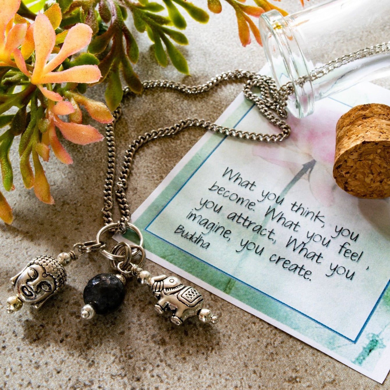 Message in a Bottle, Glass Bottle with a Necklace and What You Think Message