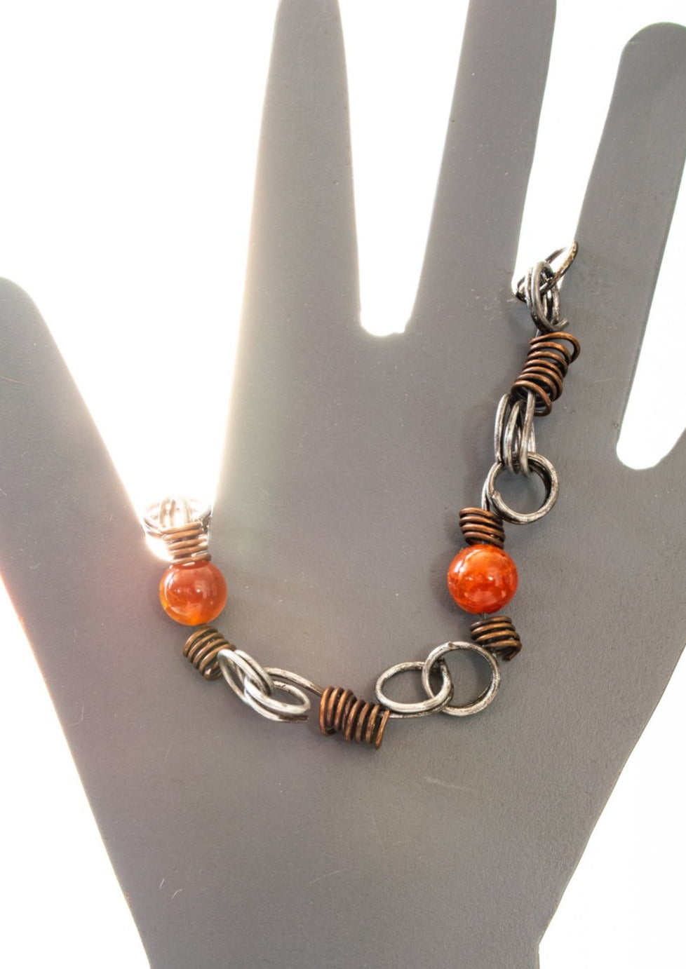 Marty's Twisted, Steel Chain Link Bracelet with Cinnamon Agates