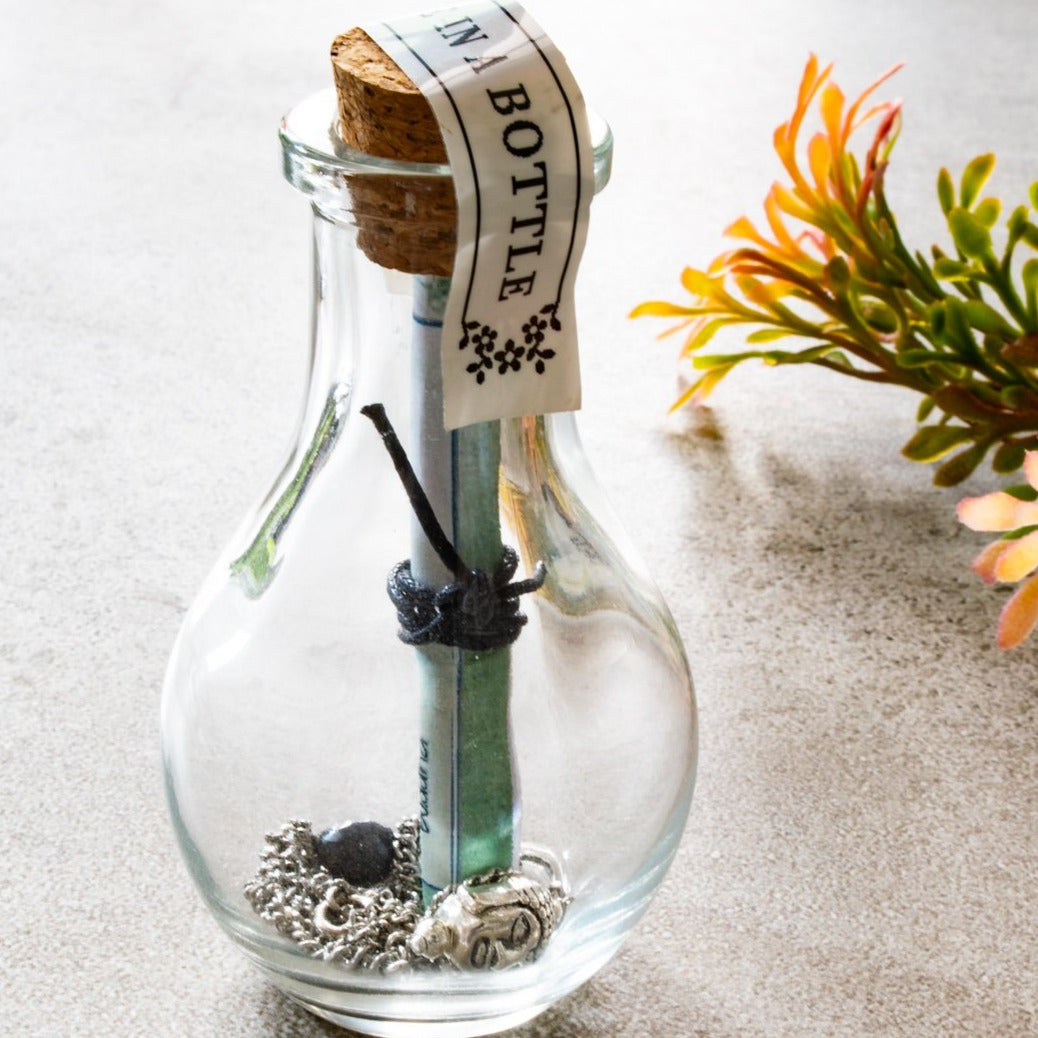 Message in a Bottle, Glass Bottle with a Necklace and What You Think Message