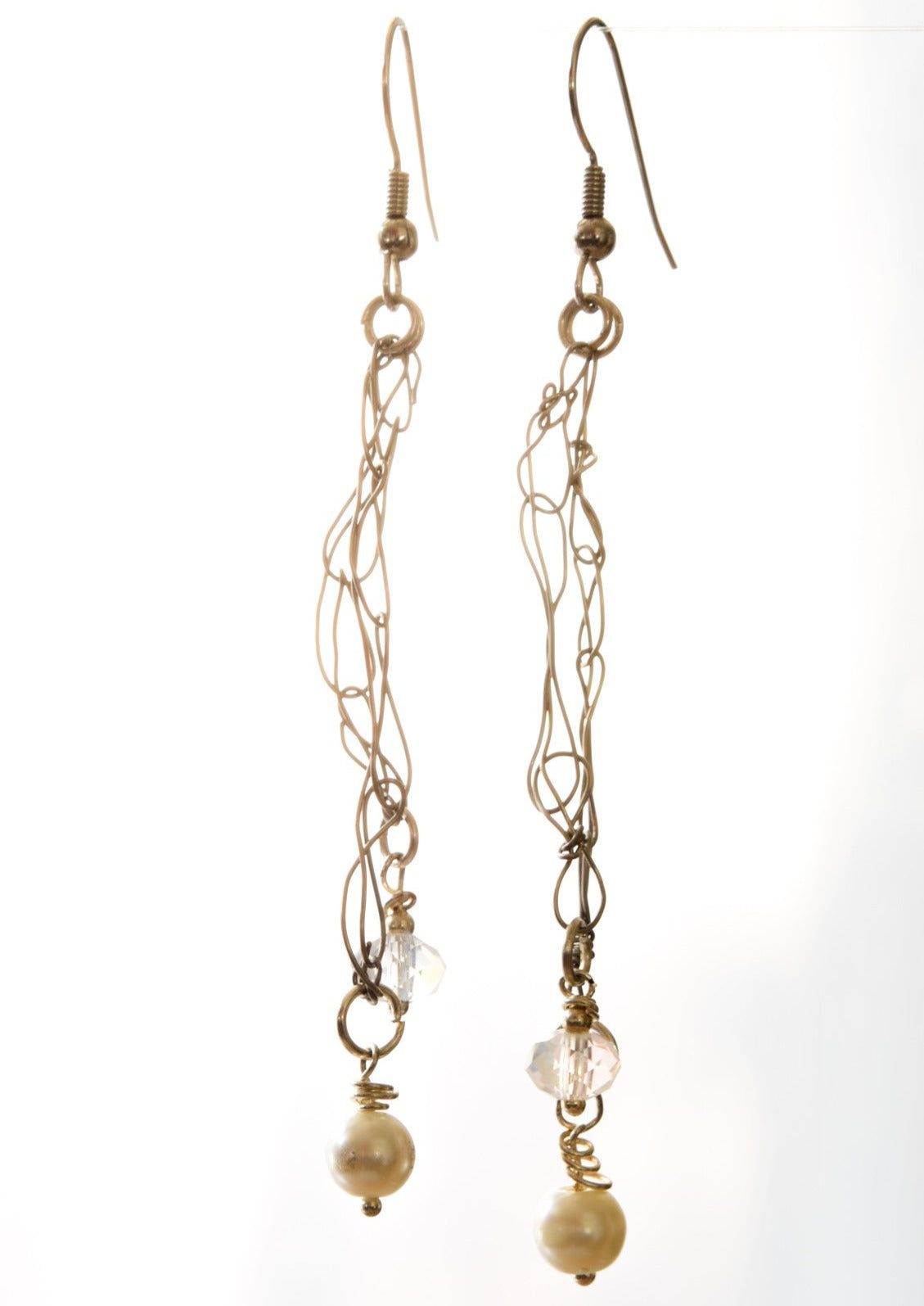 Soft Rain, Woven Wire Double Dangle Earrings