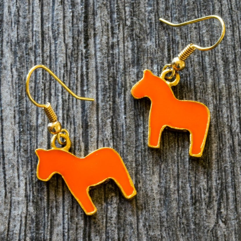 Little Pony, Dangle Earrings with Orange Enameled Pony