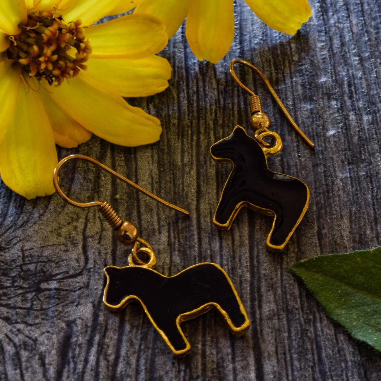 Little Pony, Black Enameled Dangle Earrings