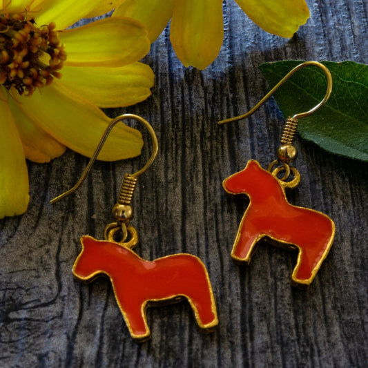 Little Pony, Dangle Earrings with Orange Enameled Pony