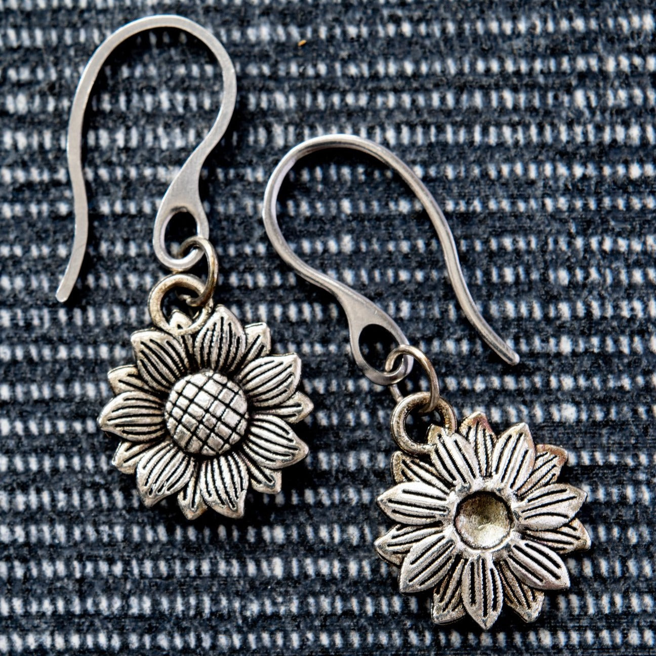 Beginnings, Sunflower Silver Dangle Earrings