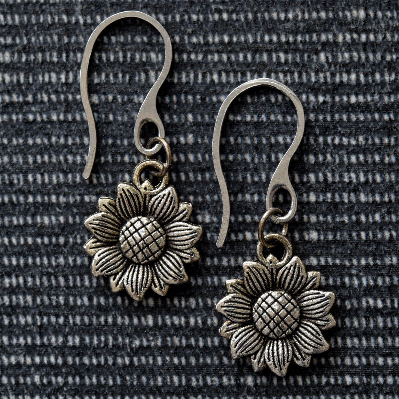 Beginnings, Sunflower Silver Dangle Earrings