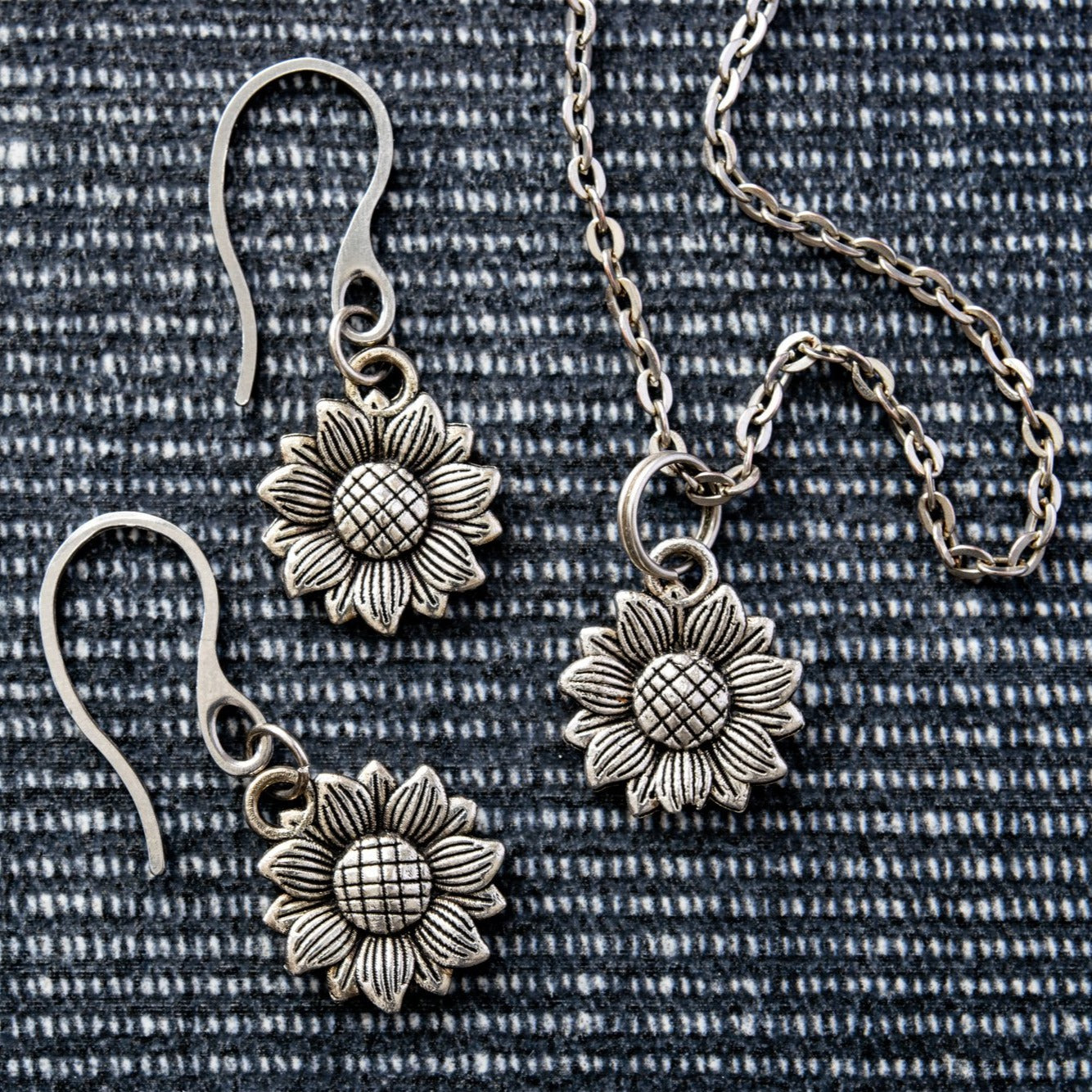 Beginnings, Sunflower Silver Dangle Earrings