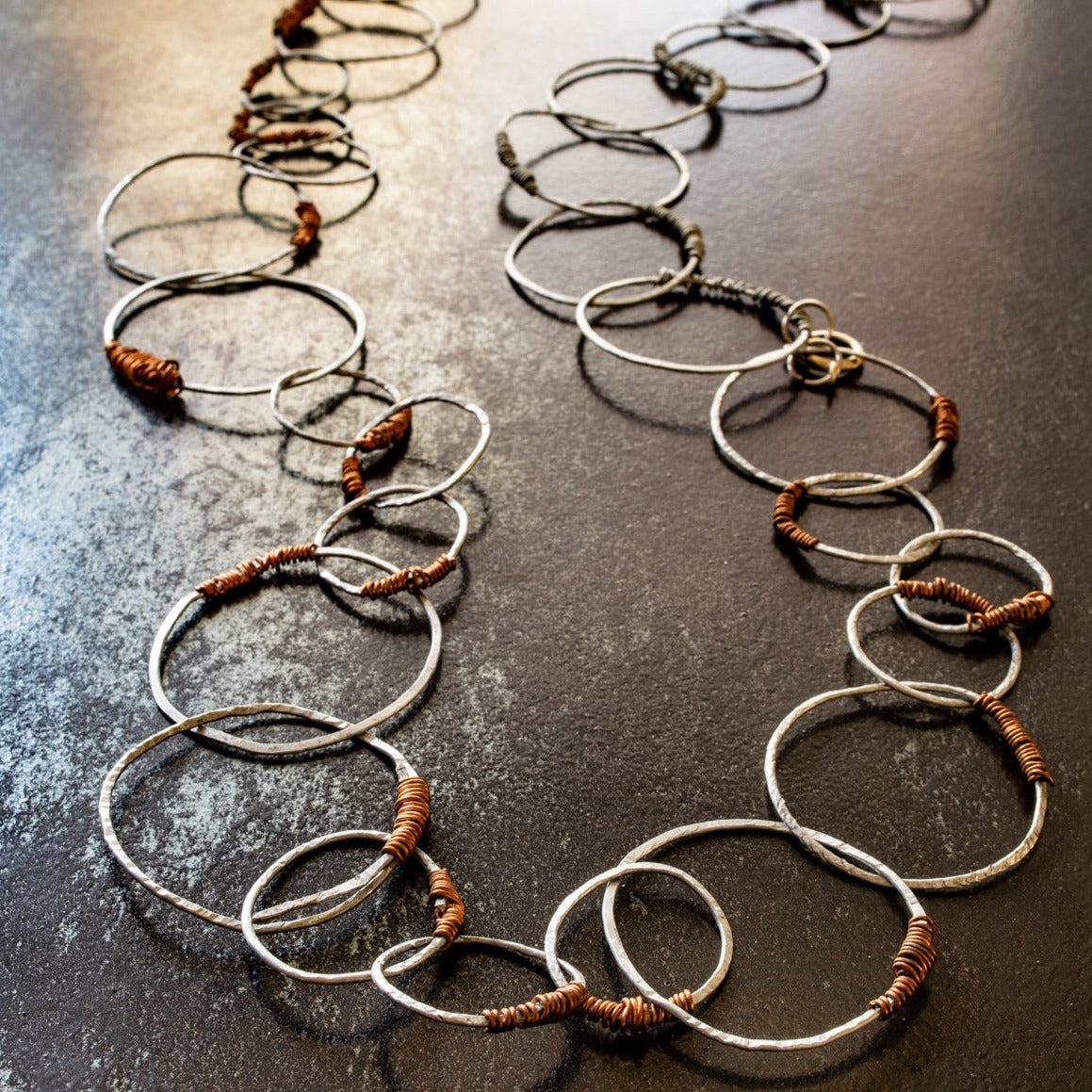 circles  double  steel n copper  necklace limited edition 50''