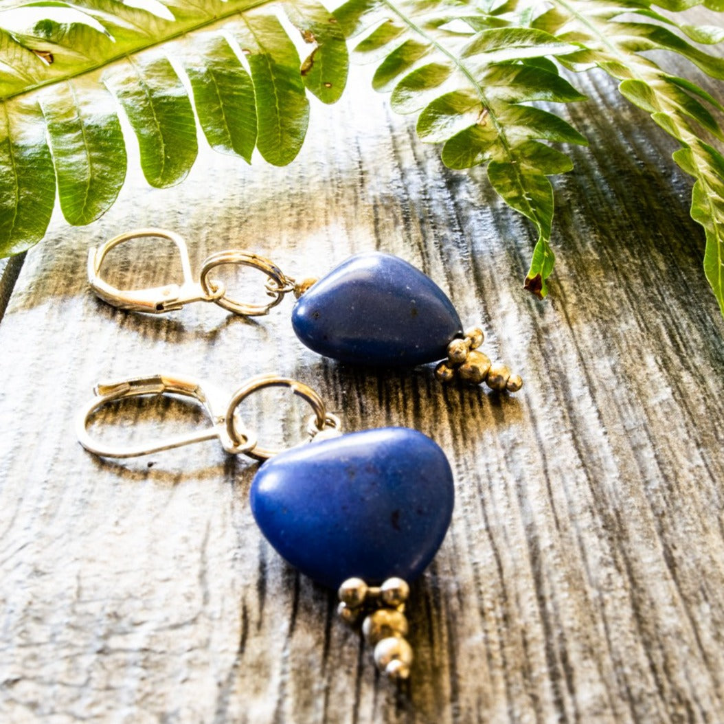 Simplicity, Dangle Earrings with Blue Howlite Heart Shaped Stones