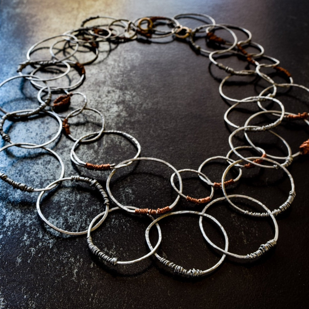 circles  double  steel n copper  necklace limited edition 50''