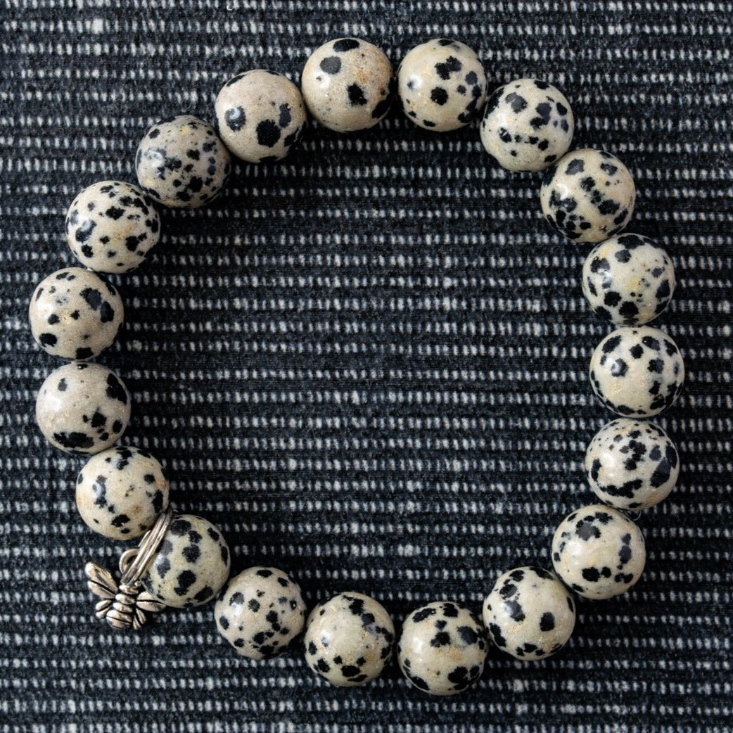 Expressions Dalmatian Black and White Stone Bead Bracelet