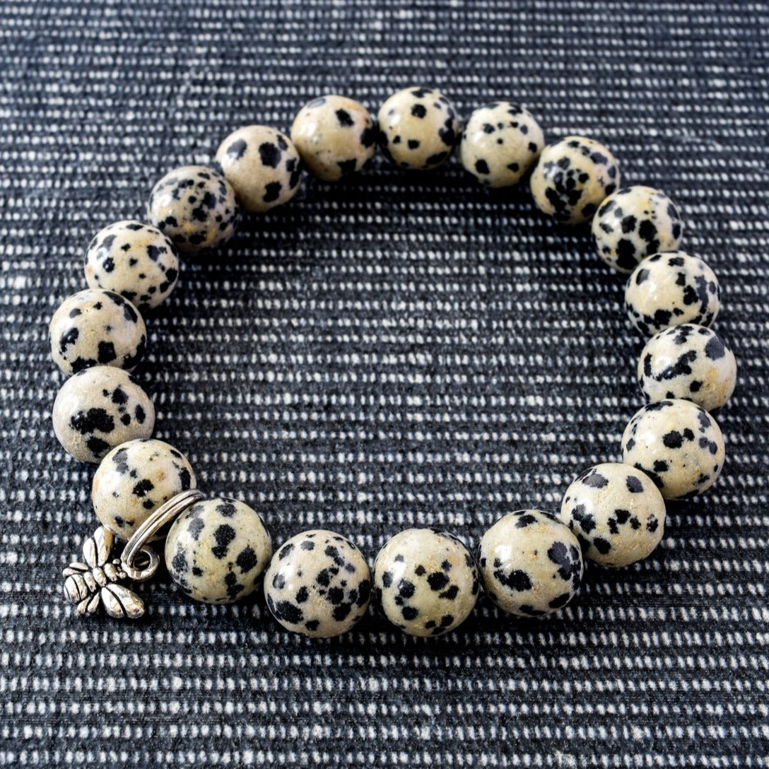 Expressions Dalmatian Black and White Stone Bead Bracelet