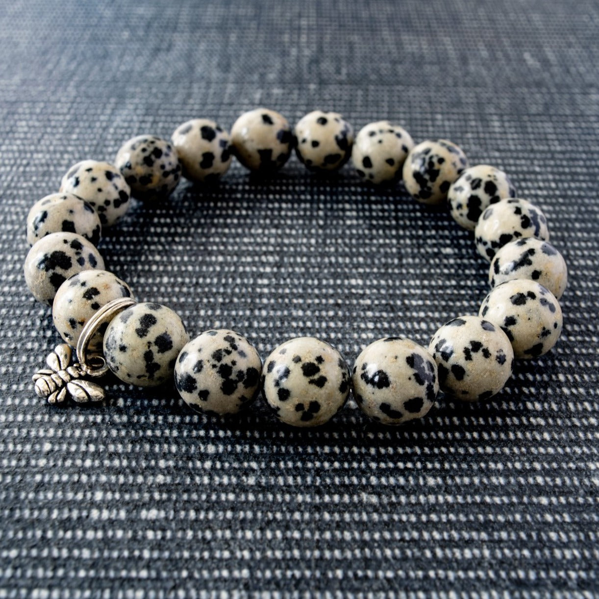 Expressions Dalmatian Black and White Stone Bead Bracelet