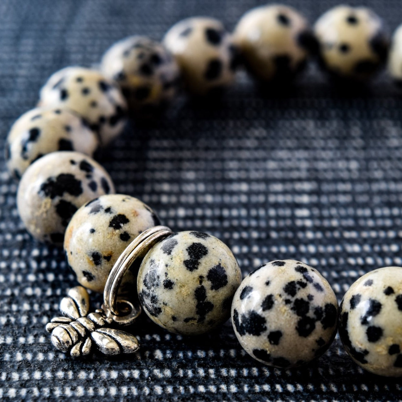 Expressions Dalmatian Black and White Stone Bead Bracelet