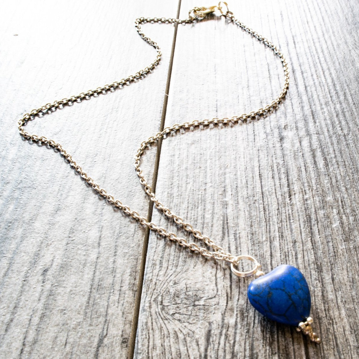 Simplicity, Stainless Steel Necklace with a Small Blue Heart Stone