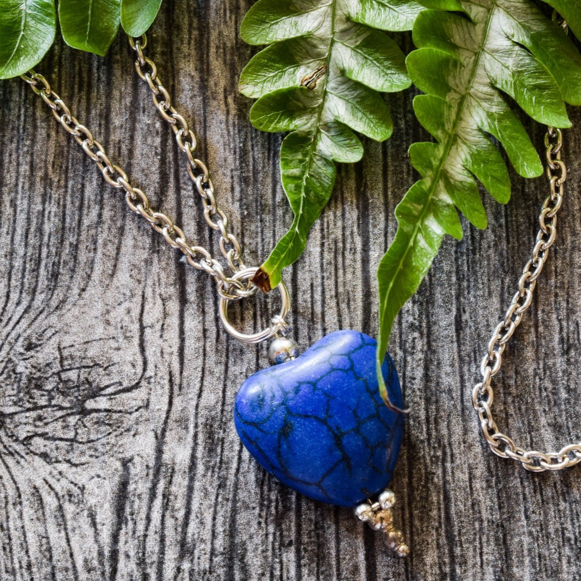 Simplicity, Stainless Steel Necklace with a Small Blue Heart Stone