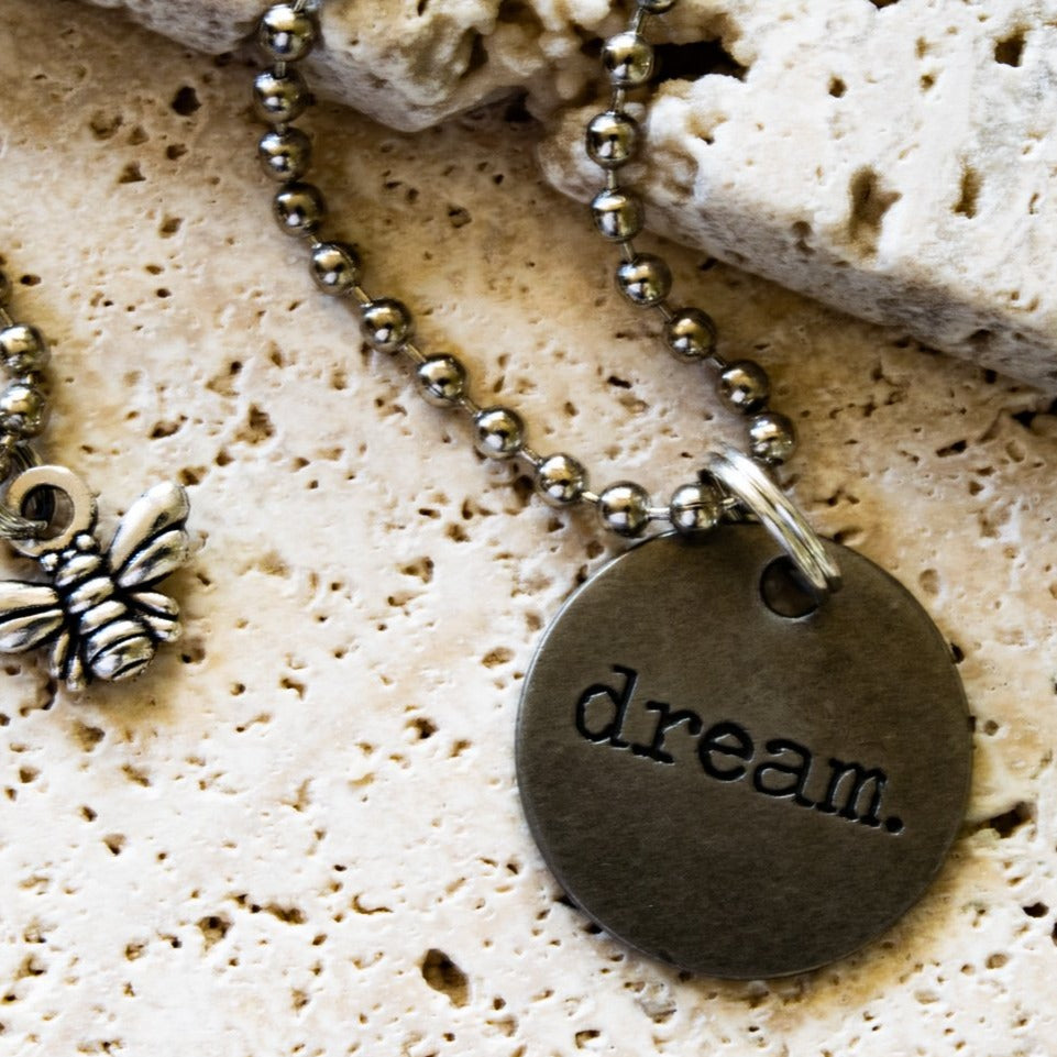 Simple Words, Ball Chain Necklace with Bronze Word Pendants