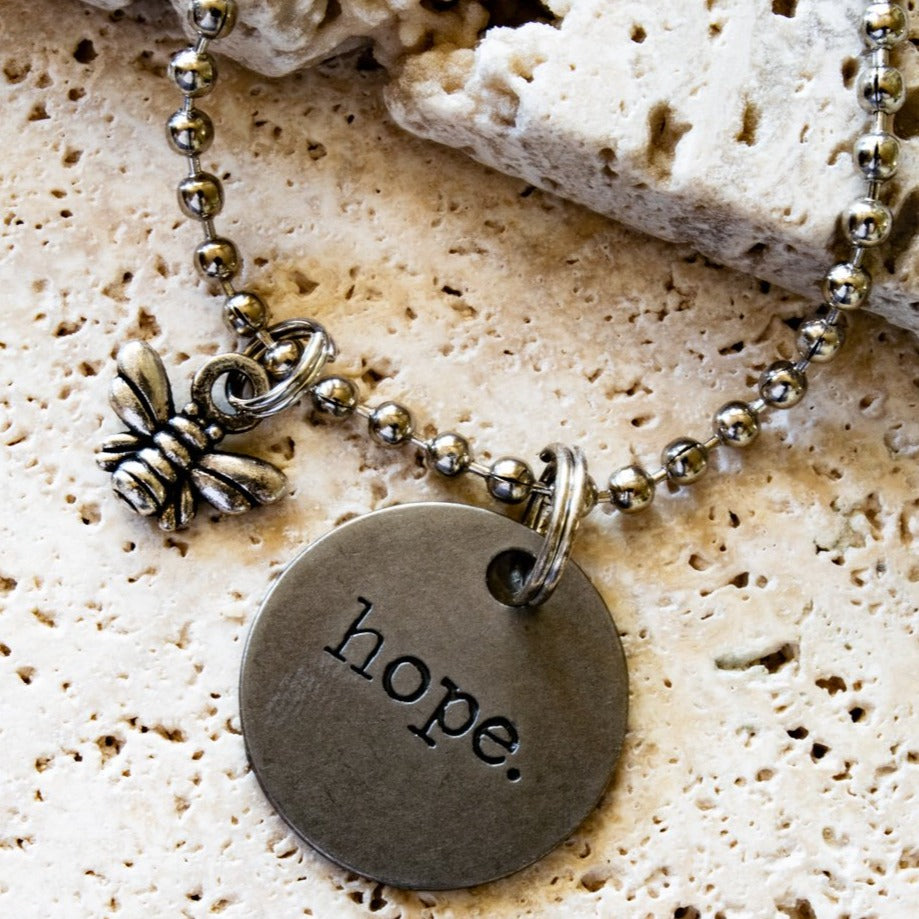 Simple Words, Ball Chain Necklace with Bronze Word Pendants