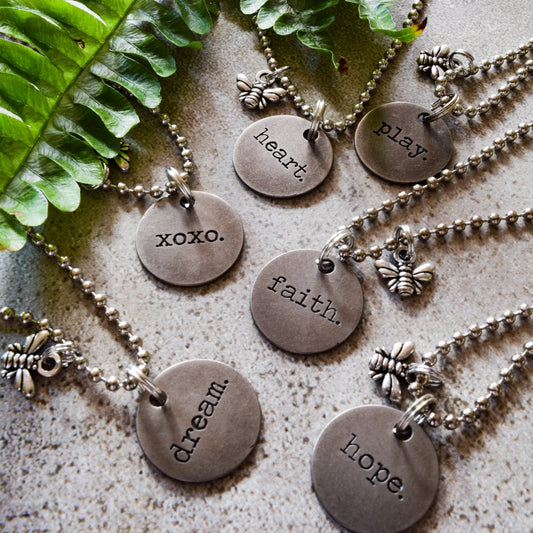 Simple Words, Ball Chain Necklace with Bronze Word Pendants