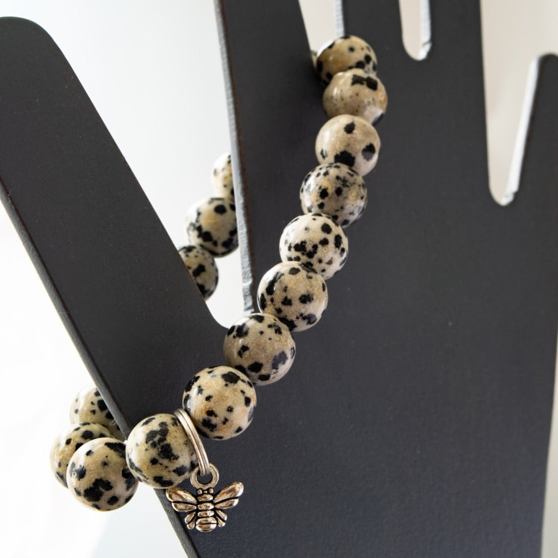 Expressions Dalmatian Black and White Stone Bead Bracelet