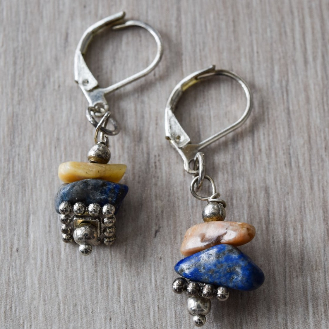 Expressions in Sodalite Stacked Stones Dangle Earrings