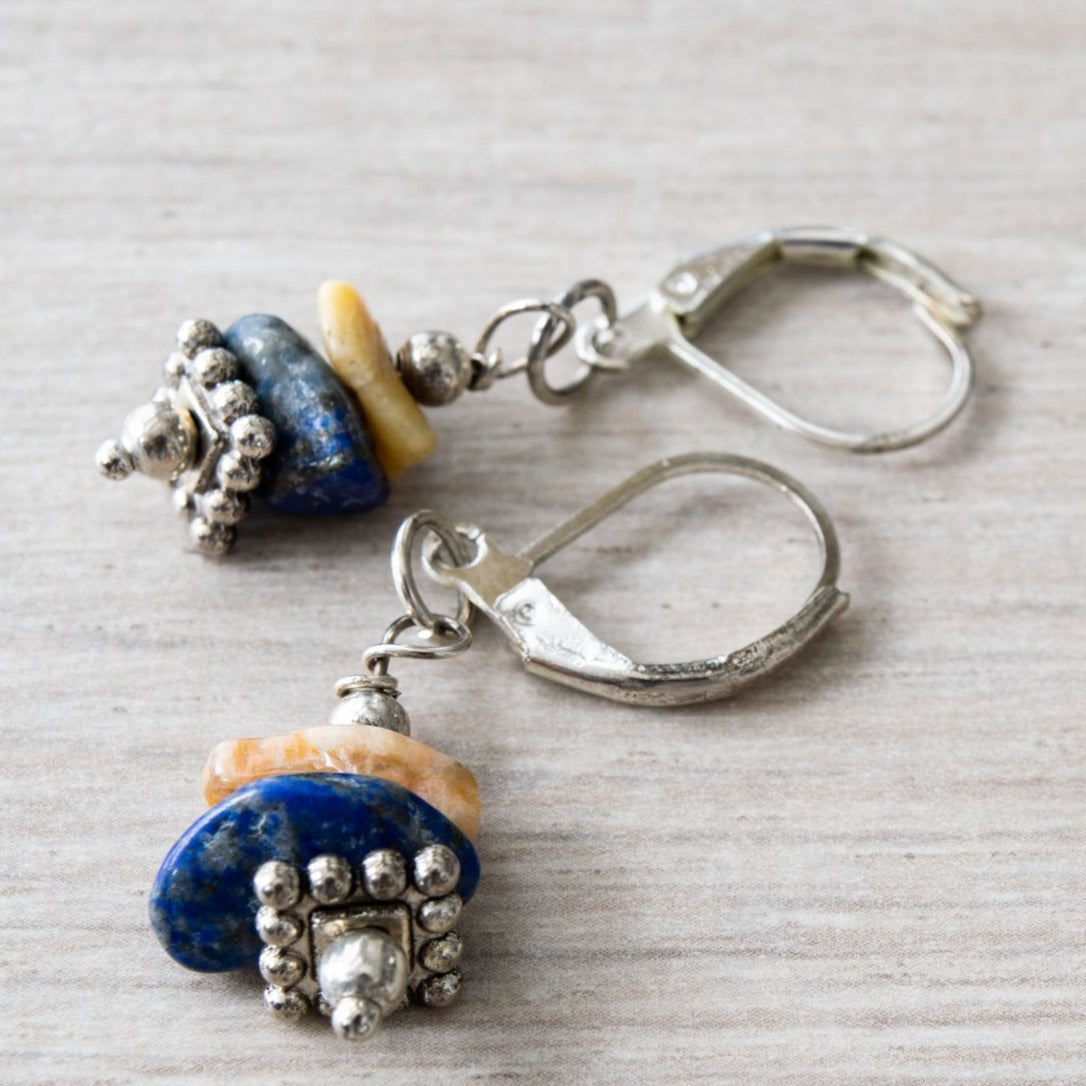 Expressions in Sodalite Stacked Stones Dangle Earrings