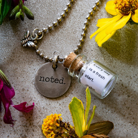 Little Messages, "Noted" Glass Bottle Pendent Ball Chain Necklace