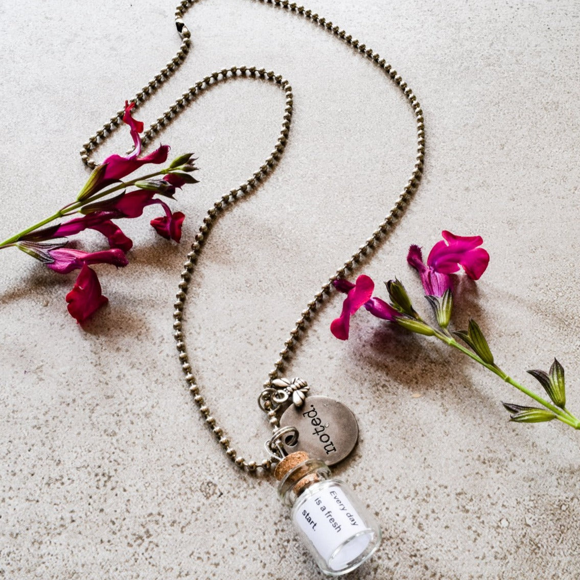 Little Messages, "Noted" Glass Bottle Pendent Ball Chain Necklace