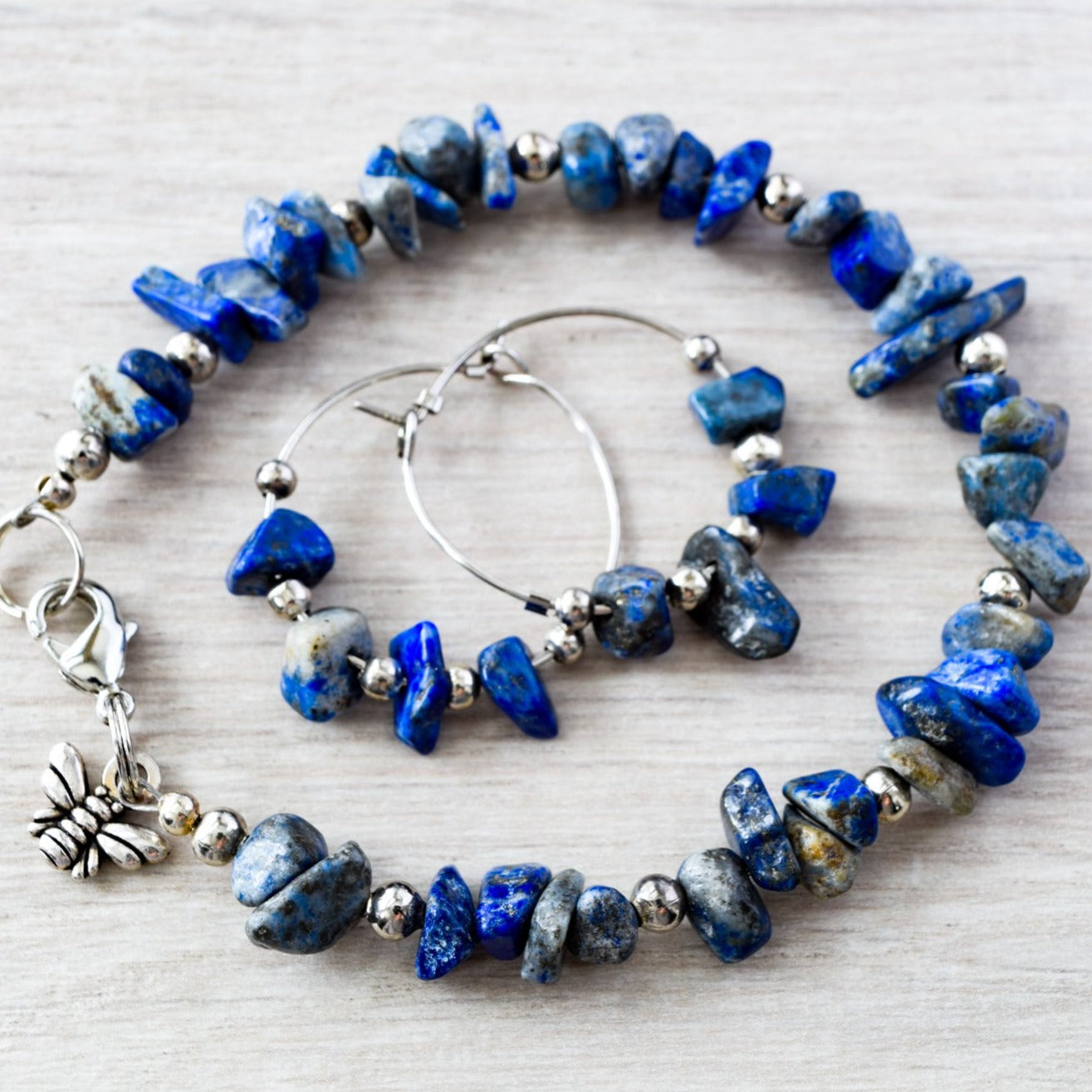 Expressions in Sodalite Stacked Stone Hoop Earrings