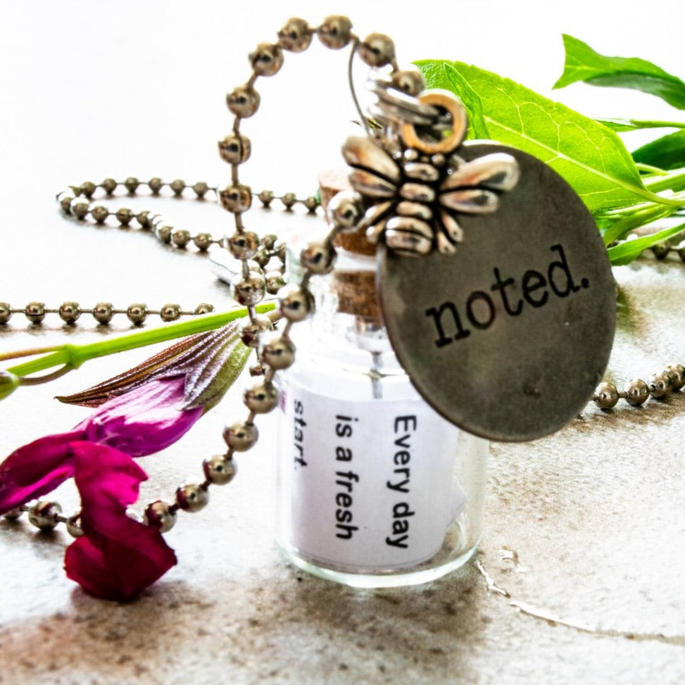 Little Messages, "Noted" Glass Bottle Pendent Ball Chain Necklace